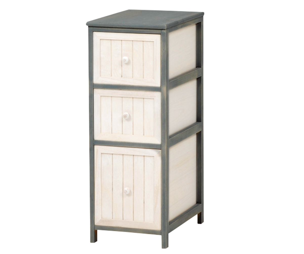 チェスト 3段 シャビーウッド アンティーク調 幅30cm （ サイド