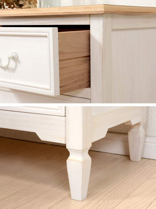 チェスト 幅80cm 引出し5杯 姫系 木製 アンティーク調 ブロカント （ 4