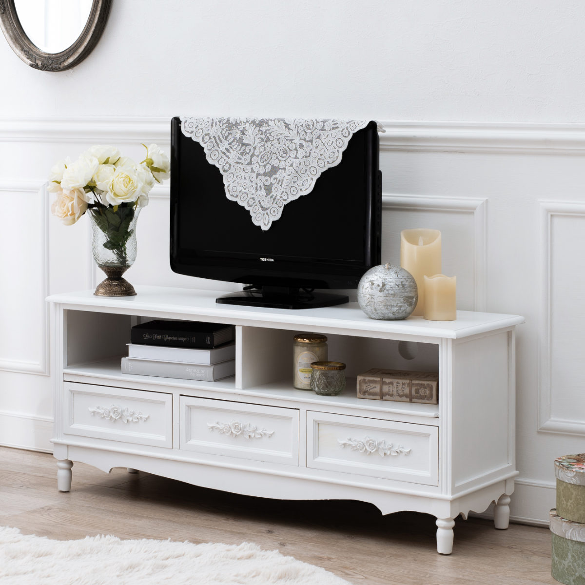 テレビ台 ウッドプロダクツ 引き出し 3杯 幅105cm 足付 ホワイト （ AV