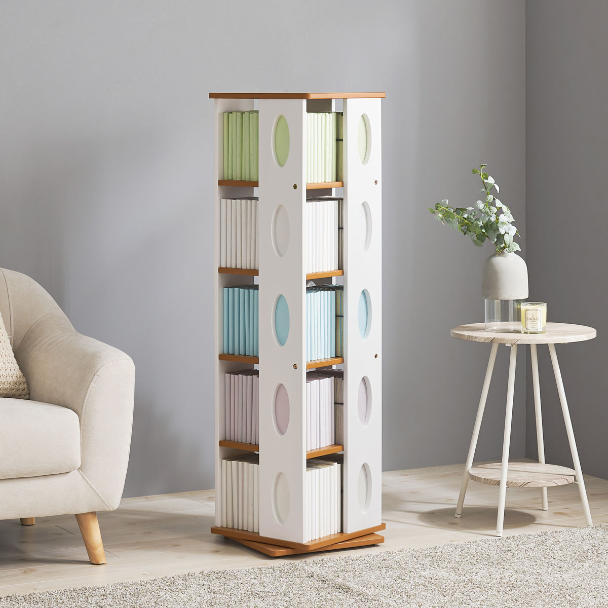 回転式 コミックラック 5段 高さ120cm コミック本約200冊収納 完成品