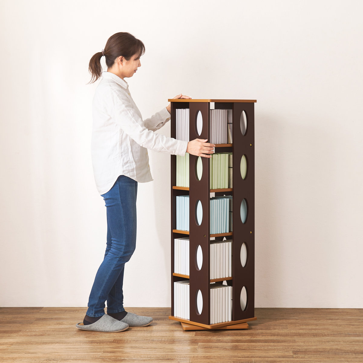 回転式 コミックラック 5段 高さ120cm コミック本約200冊収納 完成品