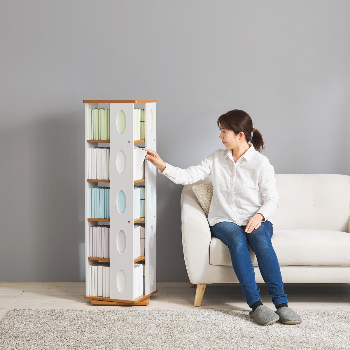 回転式 コミックラック 5段 高さ120cm コミック本約200冊収納 完成品