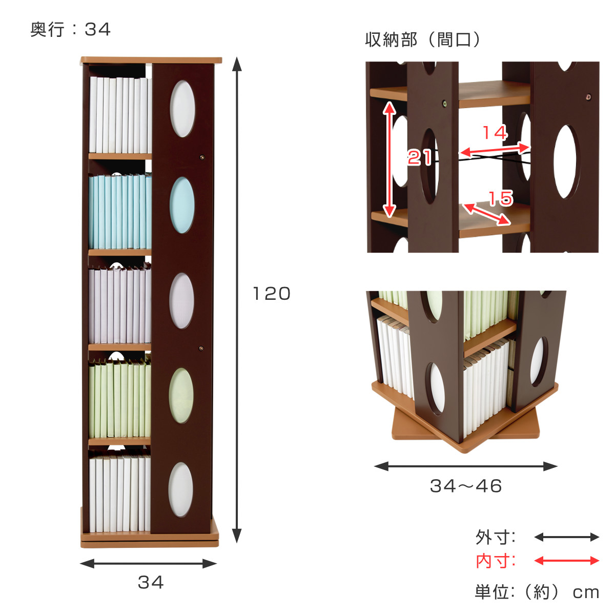 回転式 コミックラック 5段 高さ120cm コミック本約200冊収納 完成品