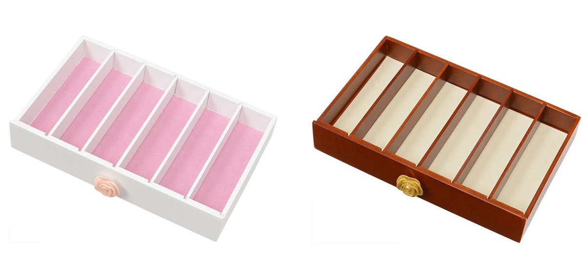 ジュエリーボックス 6段 ミラー付 花型取っ手 幅26cm （ アクセサリー