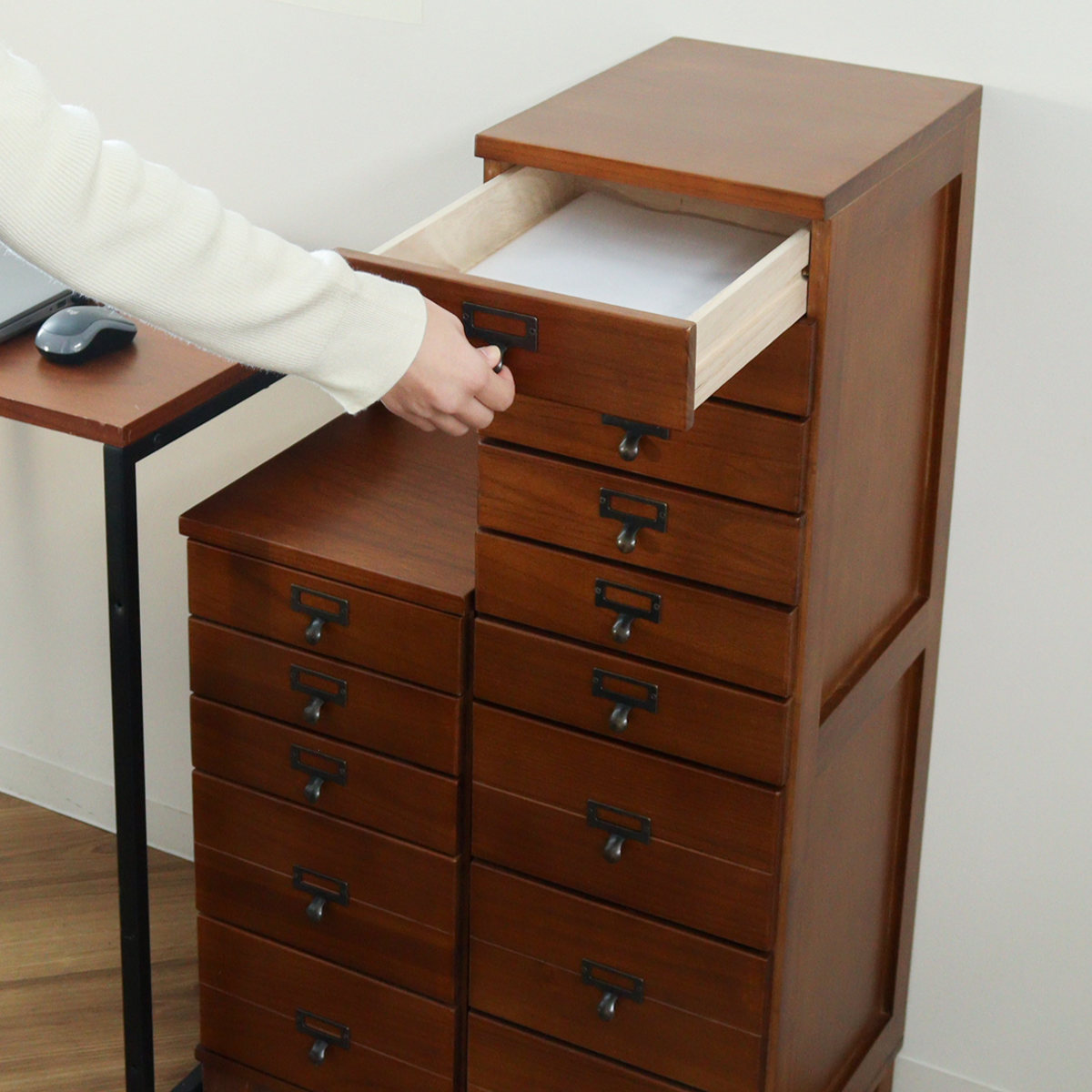 HAGiHARA（萩原） スリムチェスト 幅28cm 9段 天然木 完成品 A4対応