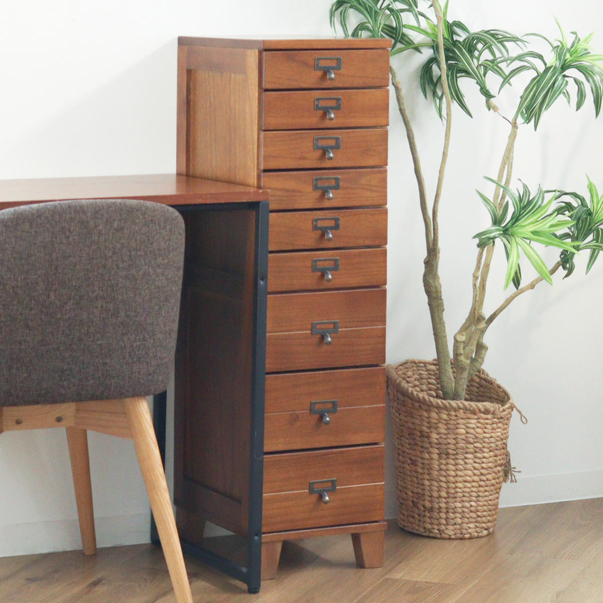 HAGiHARA（萩原） スリムチェスト 幅28cm 9段 天然木 完成品 A4対応