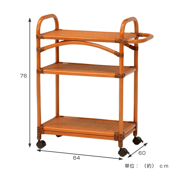 お値下げ✨ラタン 籐家具 3段 収納ワゴン キャスター付き 引き出し □在庫限り・入荷なし□ 籐 キッチンワゴン 3段 ラタン製 キャスター付