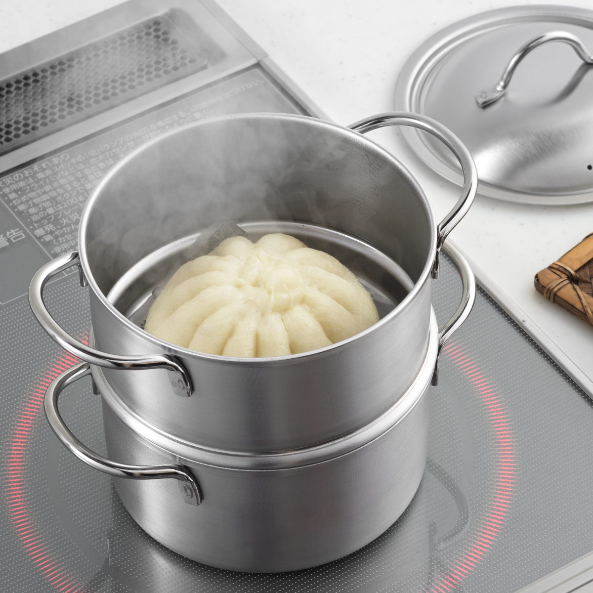 郷技 両手鍋 14cm IH対応 2段蒸し器付き ステンレス製 日本製 （ ガス