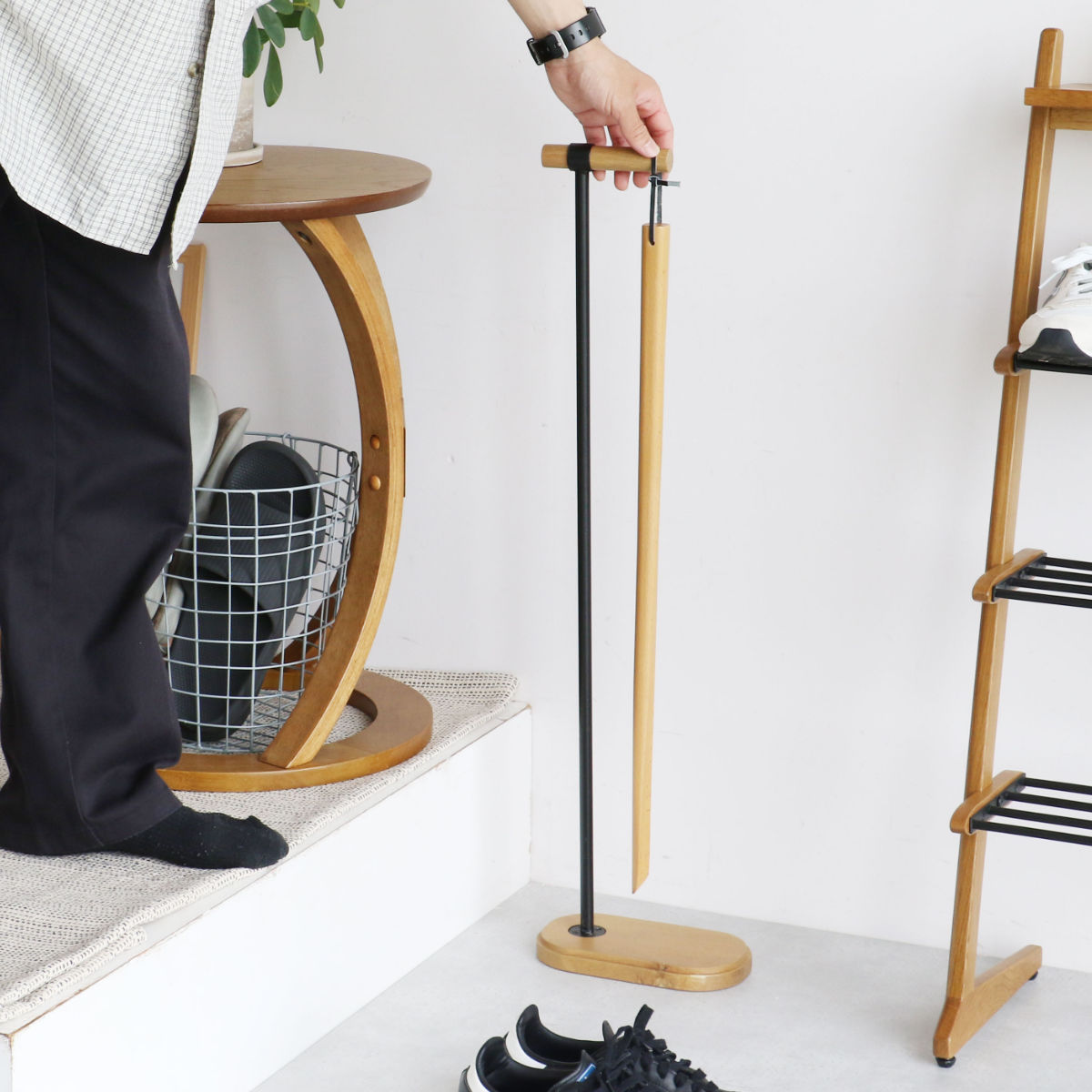 靴べら ロング Shoehorn MIX 木製 （ 靴ベラ 天然木 立ったまま 使える