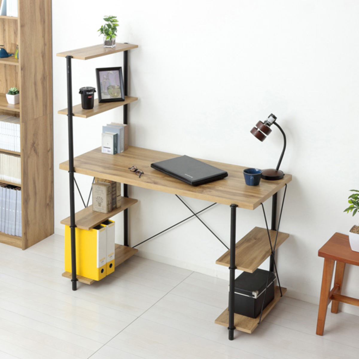 クロシオ パソコンデスク 幅120cm ラック付き らくらく組立 （ デスク