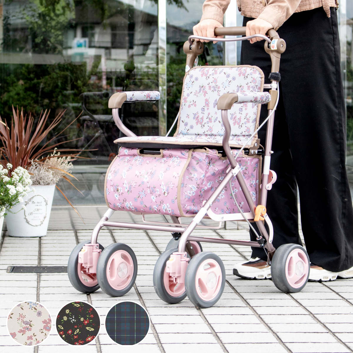美品 シルバーカー エヴォーク 花柄 歩行器 高齢者介護 幸和製作所 幸和製作所 シルバーカー 花柄 ミドルタイプ アルミ製 （ カート 歩行