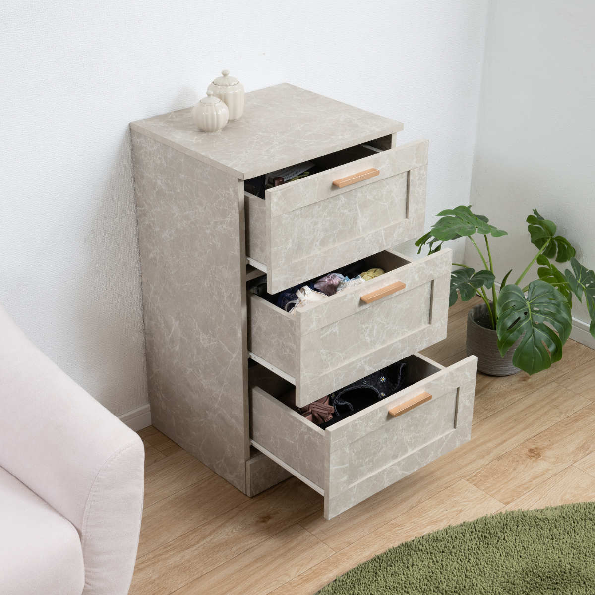 チェスト 幅45.5cm 大理石調 引出し3段 （ 収納 衣類収納 引き出し