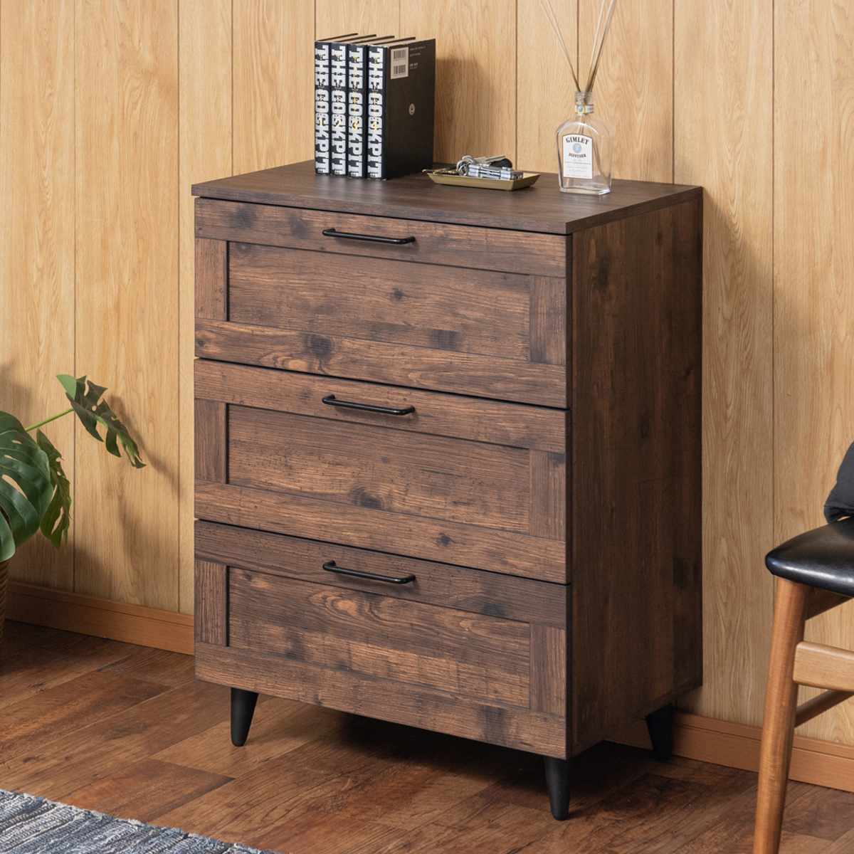 チェスト 幅60cm ヴィンテージ調 引出し3段 脚付き （ 収納 衣類収納