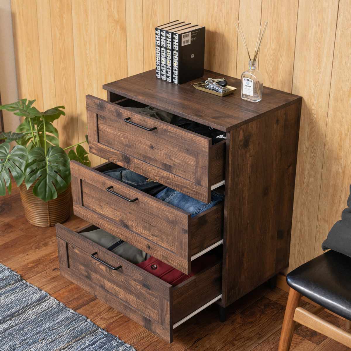 チェスト 幅60cm ヴィンテージ調 引出し3段 脚付き （ 収納 衣類収納