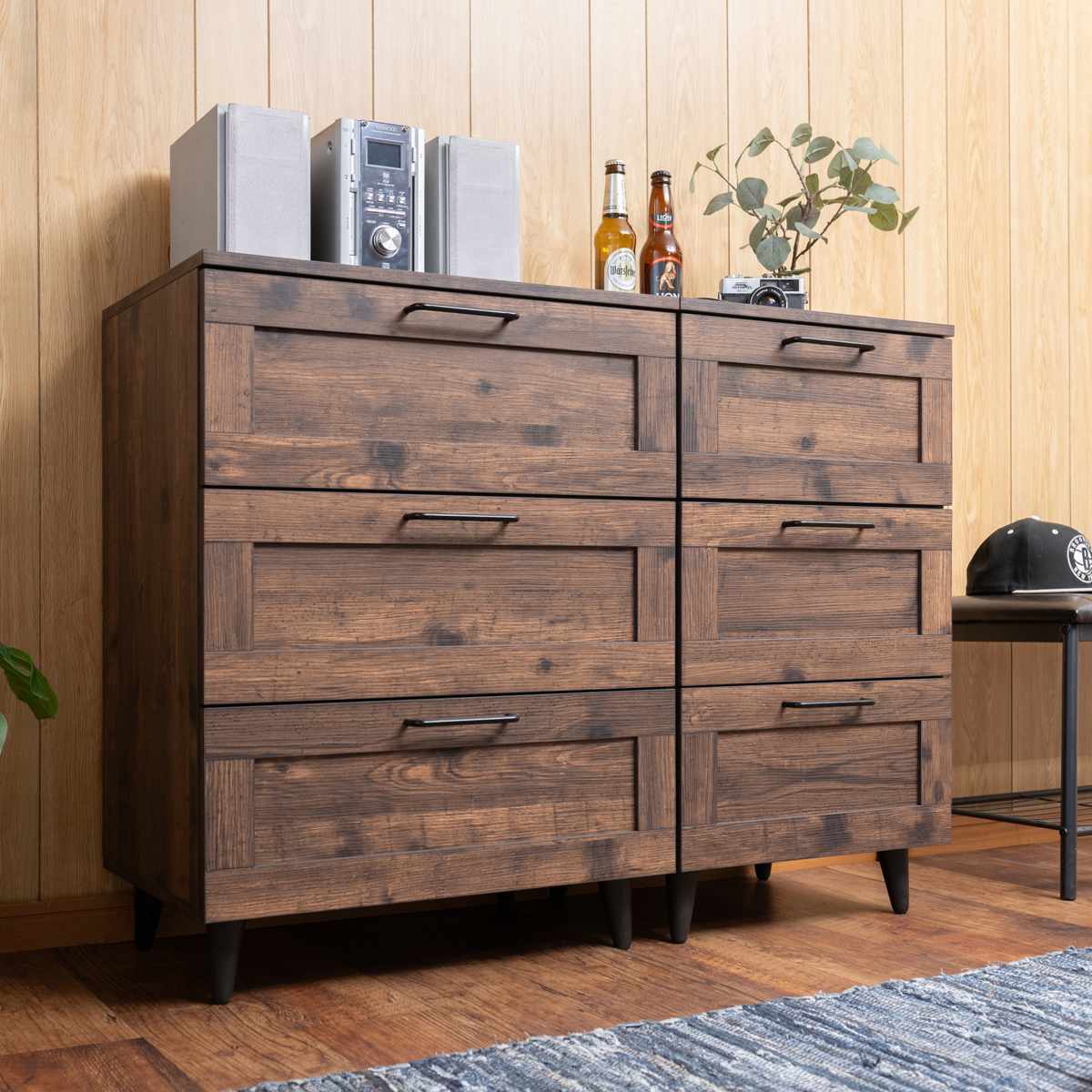 チェスト 幅60cm ヴィンテージ調 引出し3段 脚付き （ 収納 衣類収納