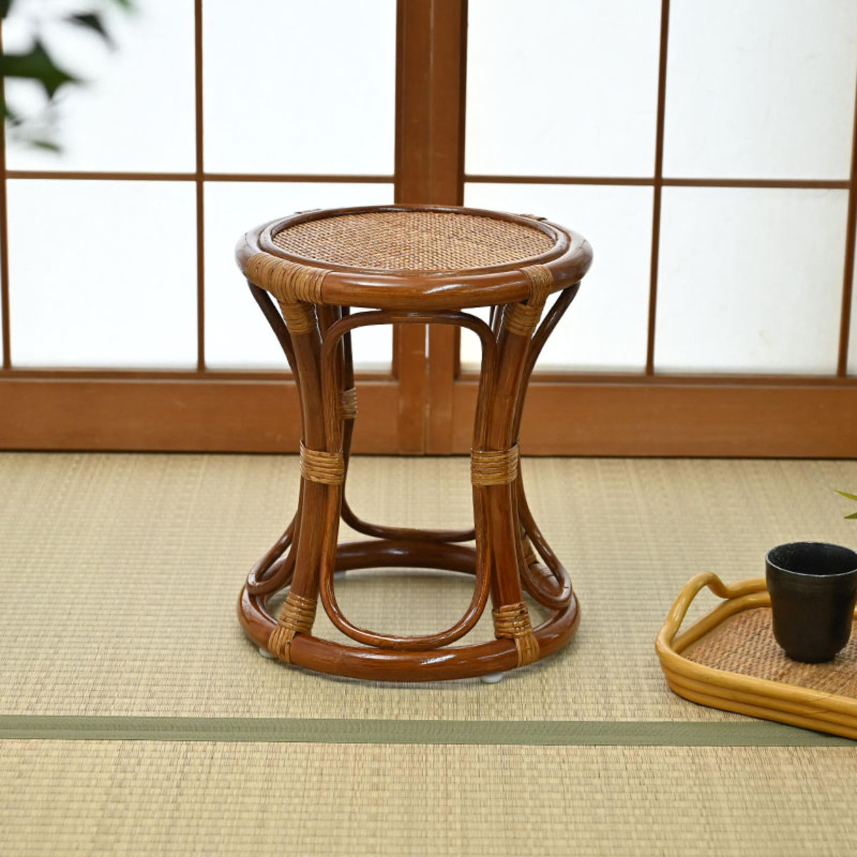 籐 スツール 丸型 ラタン製 座面高38cm （ アジアン家具 籐家具