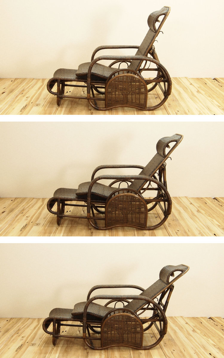 籐 座椅子 フットレスト付 ハイバック 三つ折椅子 ラタン家具 WAHOO 座
