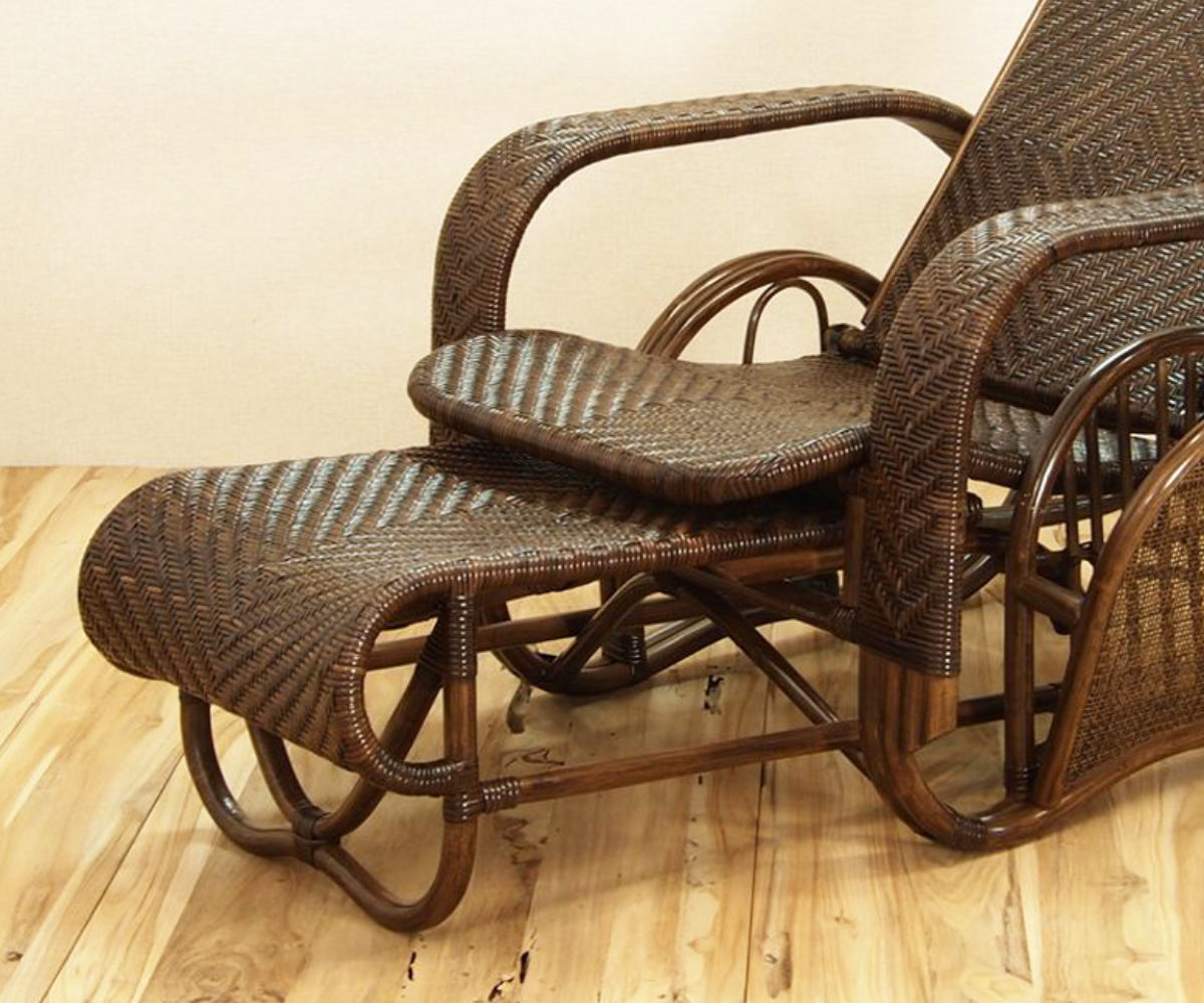 籐 座椅子 フットレスト付 ハイバック 三つ折椅子 ラタン家具 WAHOO 座