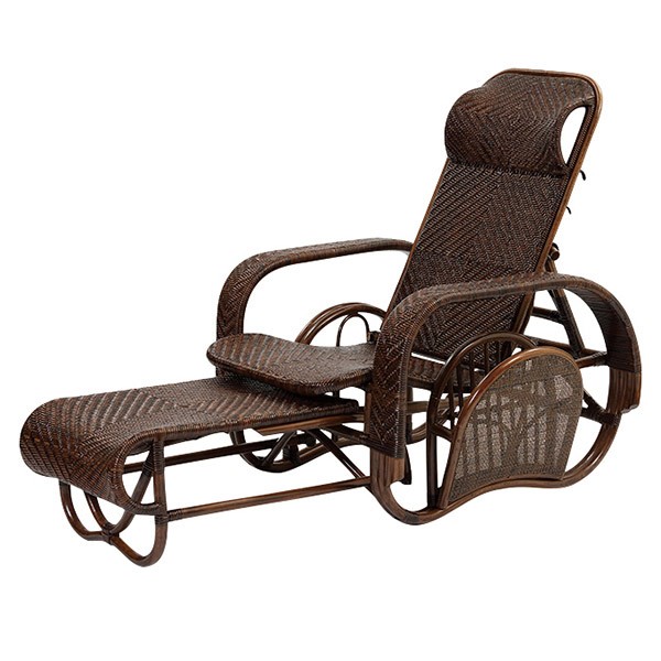 籐 座椅子 フットレスト付 ハイバック 三つ折椅子 ラタン家具 Handmade 