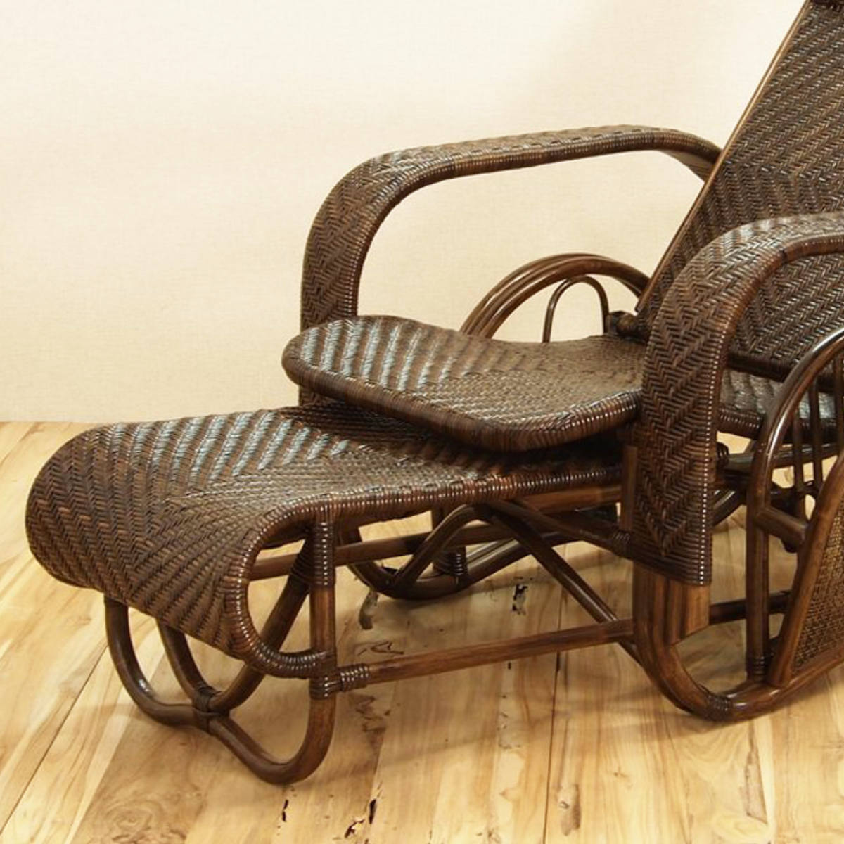 籐 座椅子 フットレスト付 ハイバック 三つ折椅子 ラタン家具 WAHOO 座