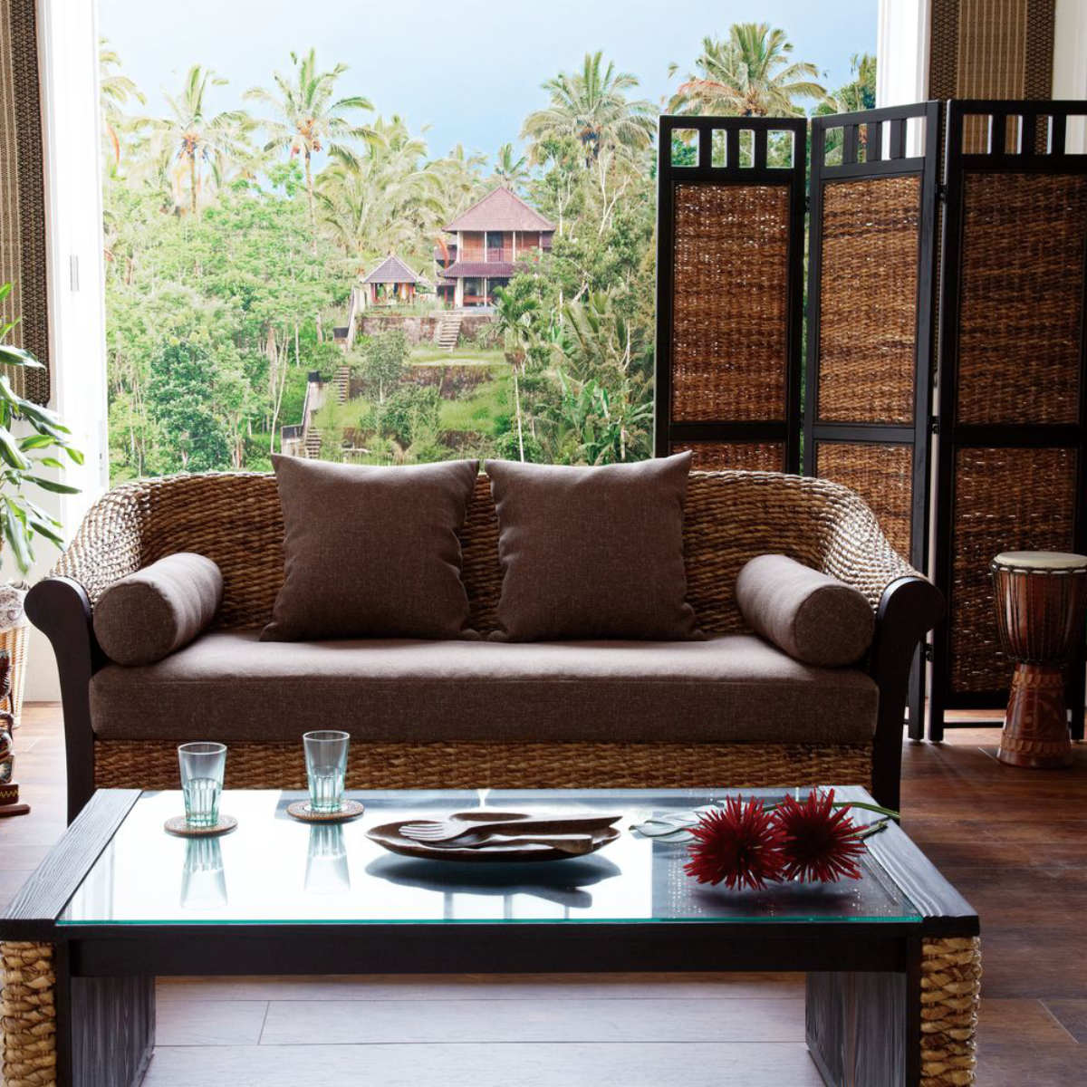 衝立 スクリーン 4連 アジアン家具 Banana Leaf 高さ160cm （ ついたて