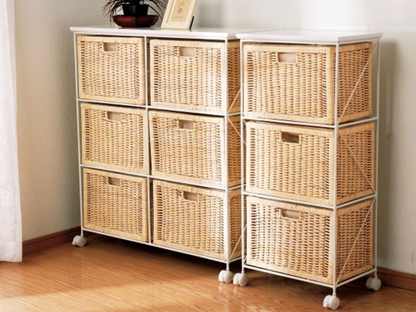 籐 ランドリーチェスト 3段 キャスター付 ラタン製 幅43cm （ ラタン