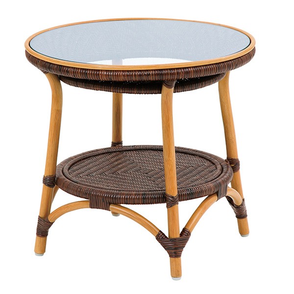 籐 ガラステーブル 丸型 ラタン家具 Handmade 直径55cm （ テーブル