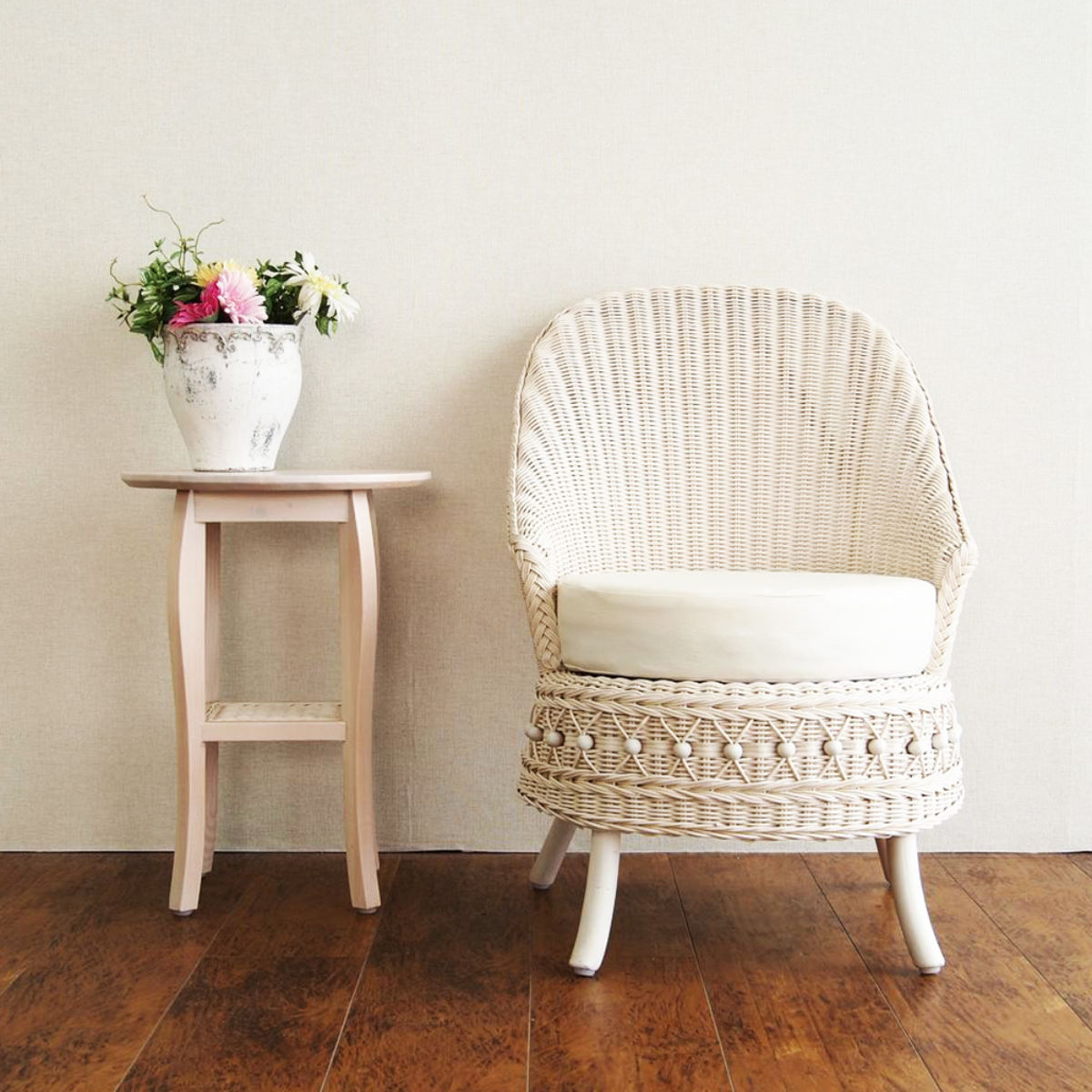 籐 ソファ 幅55cm シングルソファ 1人掛け ラタン製 fiore （ 白家具