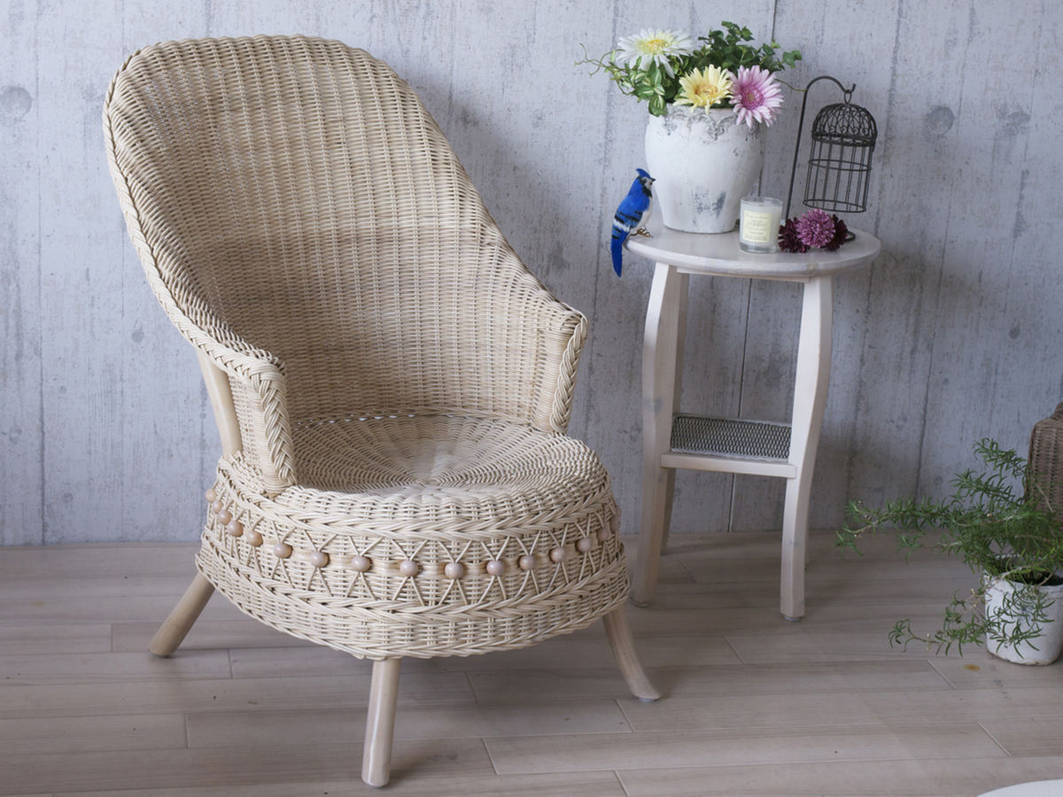 籐 ソファ 幅55cm シングルソファ 1人掛け ラタン製 fiore （ 白家具