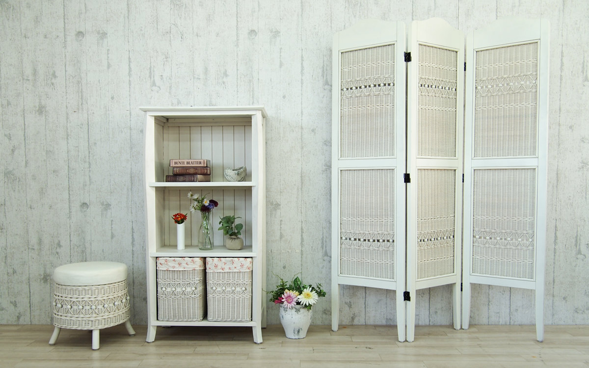 籐 スクリーン 3連 高さ160cm ラタン製 fiore （ 白家具 ラタン家具 姫