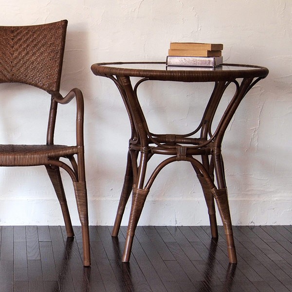 □在庫限り・入荷なし□ ガラステーブル 丸テーブル ラタン製 Breeze