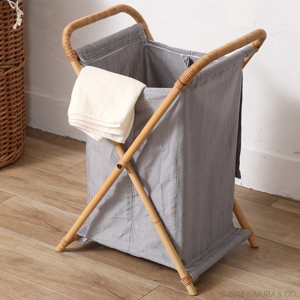 籐 ランドリーボックス 布カバー付 Natural rattan 幅41cm