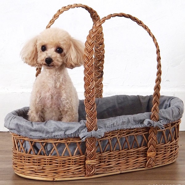 籐 キャリーバスケット 布カバー付 Natural rattan 幅49cm