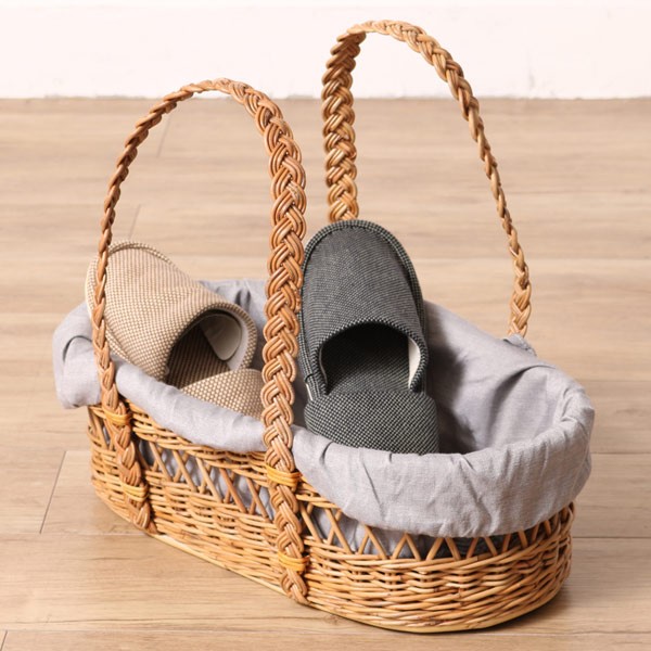 籐 キャリーバスケット 布カバー付 Natural rattan 幅49cm