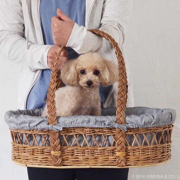 籐 キャリーバスケット 布カバー付 Natural rattan 幅49cm