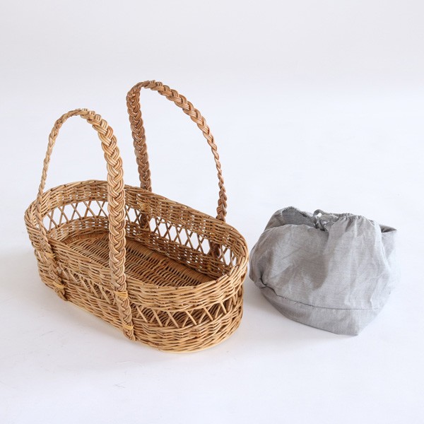 籐 キャリーバスケット 布カバー付 Natural rattan 幅49cm 籐 キャリーバスケット 布カバー付 Natural rattan 幅49cm