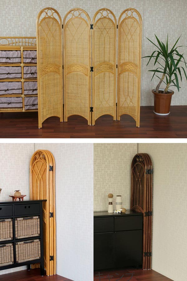 籐 スクリーン 4連 衝立 アジアン家具 高さ150cm （ 籐製 ラタン