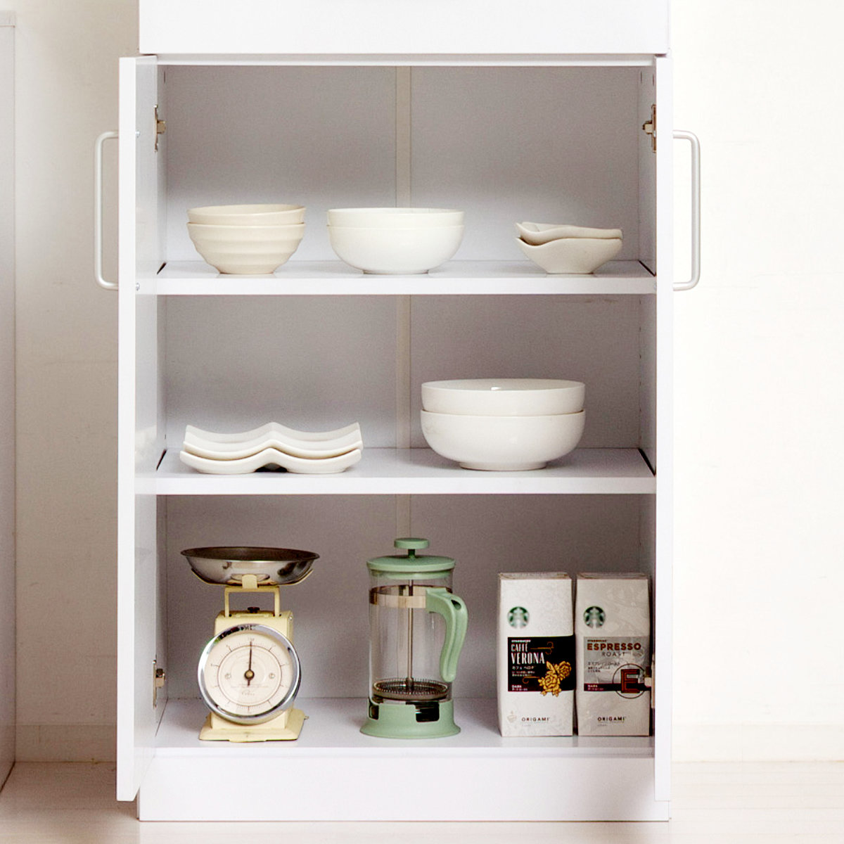 クロシオ 食器棚 幅60cm 高さ180cm メラミン すりガラス 背面化粧