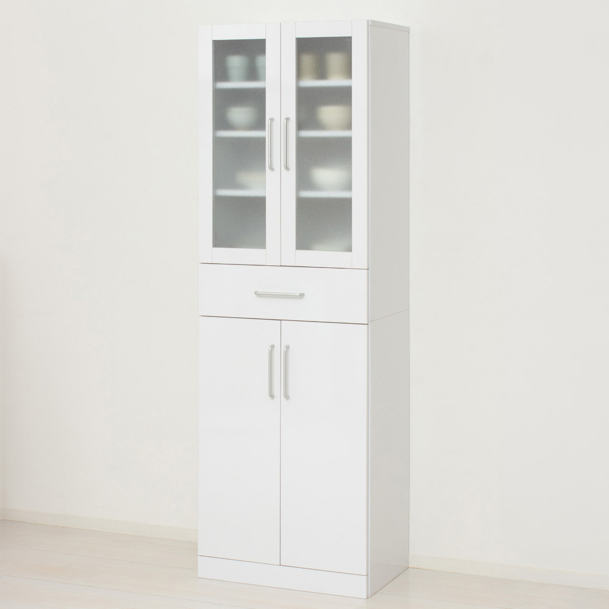 送料無料 鏡面メラミン食器棚 幅60 カップボード キッチン収納 新品（833） クロシオ 食器棚 幅60cm 高さ180cm メラミン すりガラス 背面化粧