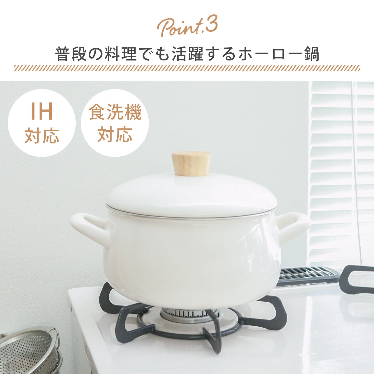 富士ホーロー 特典付き せいろ付きホーロー鍋 20cm IH対応 ホーロー蓋