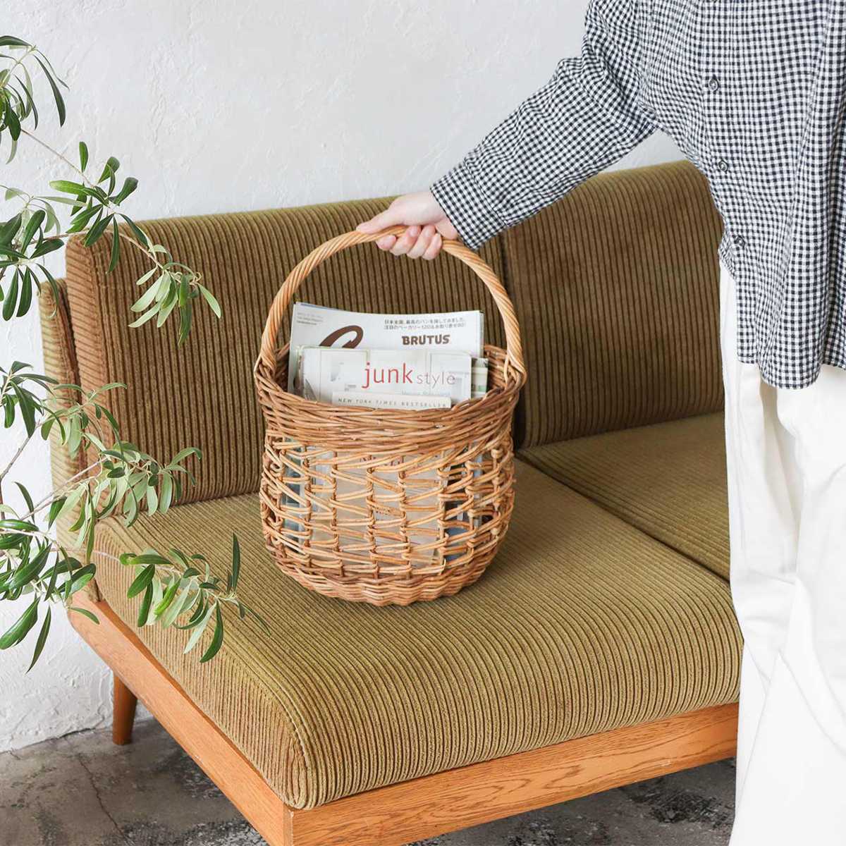 Creer かご アラログ レトロ ラウンド バスケット 直径30cm ラタン