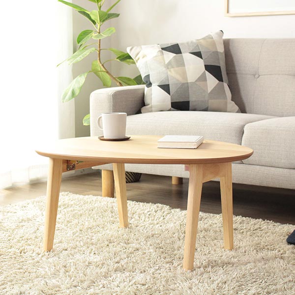 折りたたみテーブル 幅75cm ローテーブル 木製 天然木 オーバル 楕円形