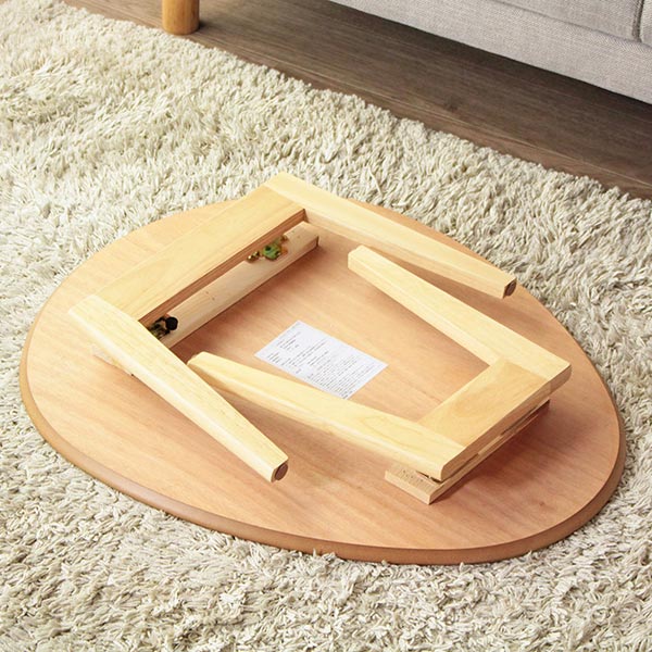 折りたたみテーブル 幅75cm ローテーブル 木製 天然木 オーバル 楕円形