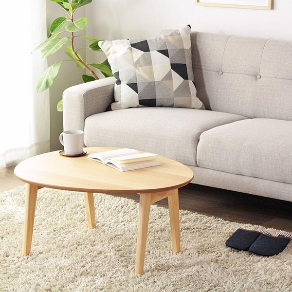 折りたたみテーブル 幅75cm ローテーブル 木製 天然木 オーバル 楕円形