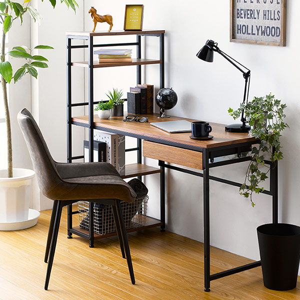 岩附 パソコンデスク 幅120cm ラック付 PCデスク 収納 デスク 木製