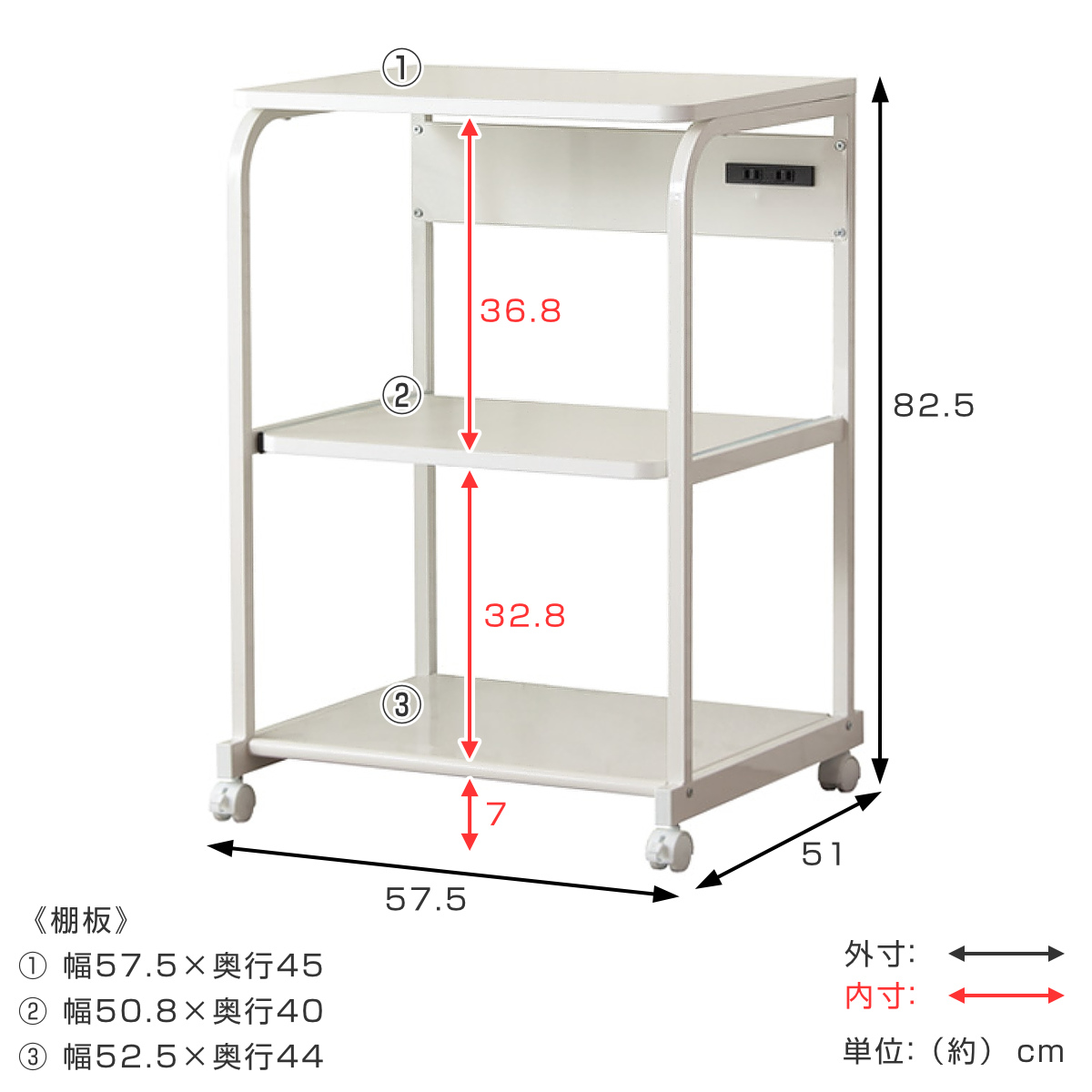 キャスター付 キッチンラック ロータイプ スチールフレーム 幅58cm