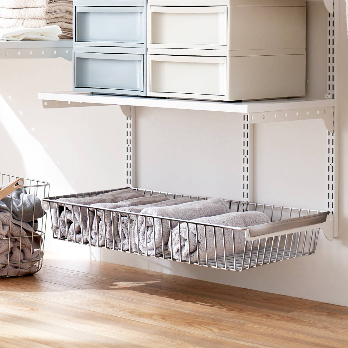 バスケット ステンレス 幅75cm 奥行30cm フィットラック 壁面収納