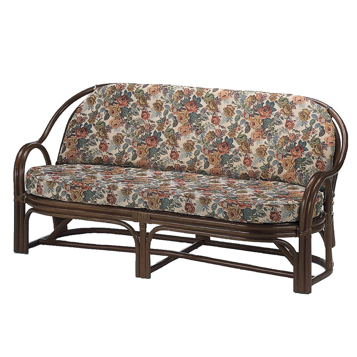 今枝商店 籐 ラブソファ 3人掛け 編み座面 クッション付 幅150cm