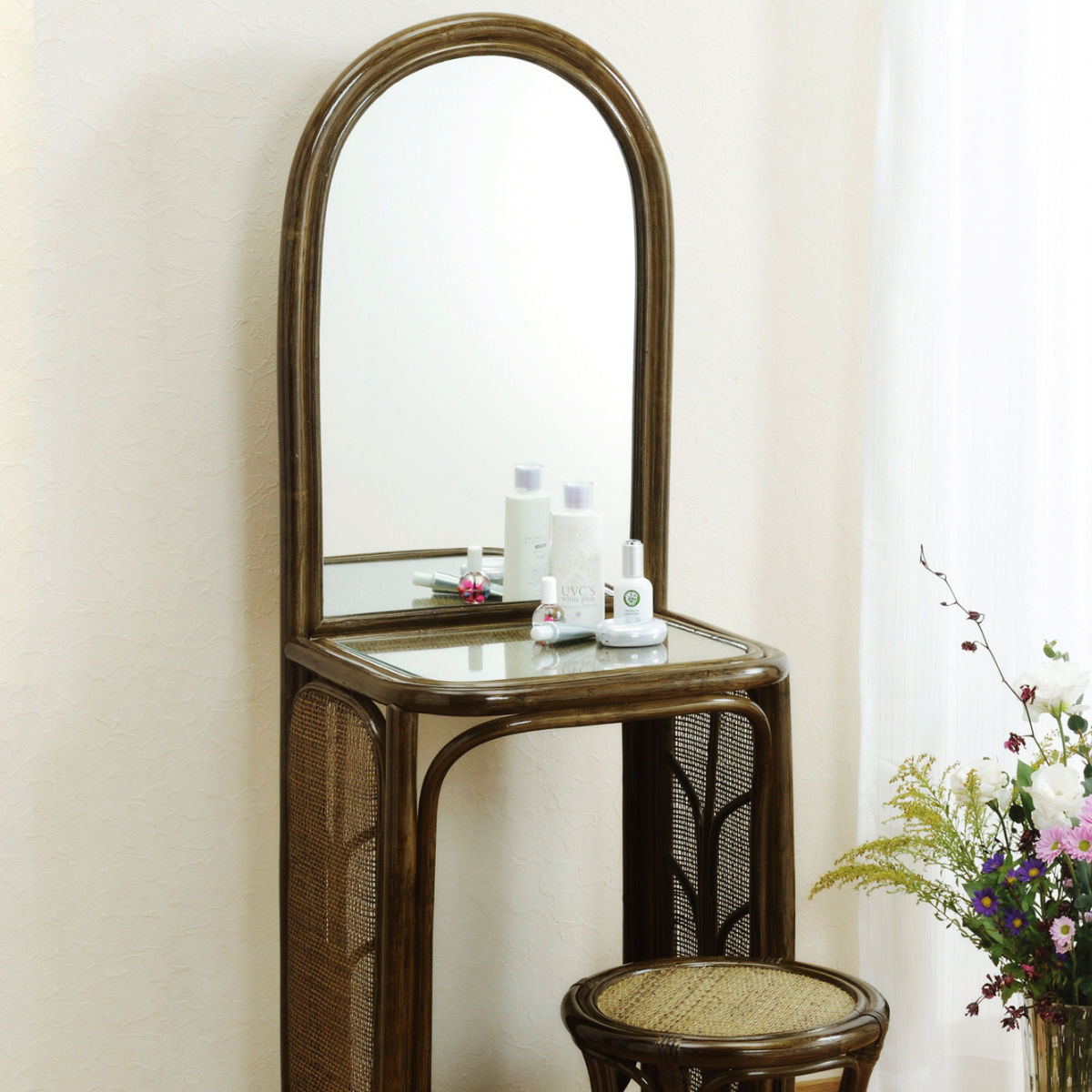 今枝商店 籐 ドレッサー 円型スツール付き 幅45cm （ ラタン スリム