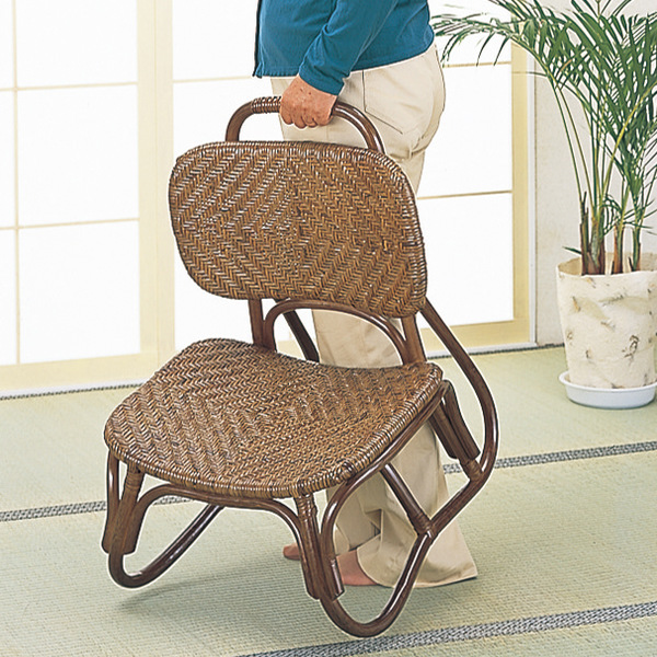 ラタンチェア 座椅子 アジロ編み 籐家具 座面高25cm （ 肘なし